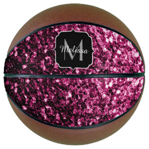 Donkerroze faux glitter sparkle Monogram naam Basketbal