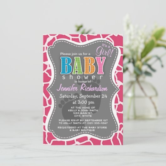 Donkerroze Giraffe Animal Print Kaart (Staand voorkant)