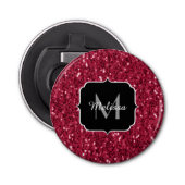 Donkerroze magenta faux sparkles Monogram Button Flesopener (Voorkant)