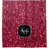 Donkerroze magenta faux sparkles Monogram Douchegordijn (Voorkant)