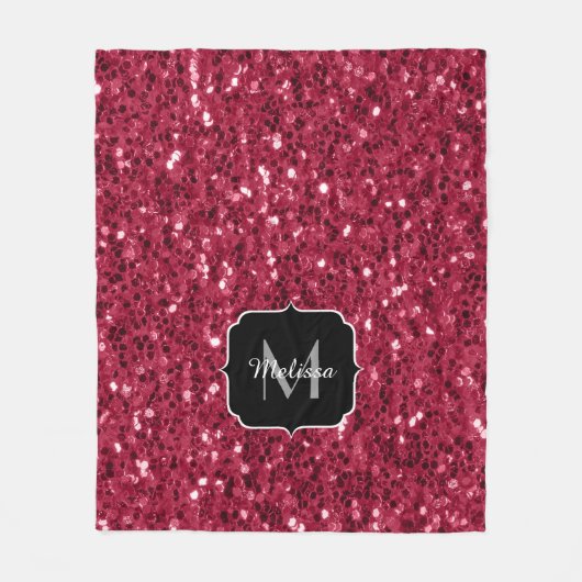 Donkerroze magenta faux sparkles Monogram Fleece Deken (Voorkant)