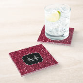 Donkerroze magenta faux sparkles Monogram Glazen Onderzetter (Schuin)