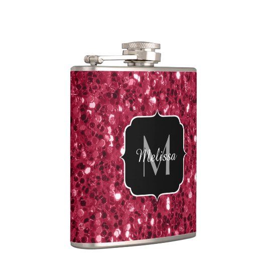 Donkerroze magenta faux sparkles Monogram Heupfles (Rechts)