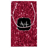 Donkerroze magenta faux sparkles Monogram Klein Cadeauzakje (Achterkant)