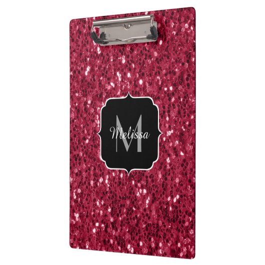 Donkerroze magenta faux sparkles Monogram Klembord (Links)