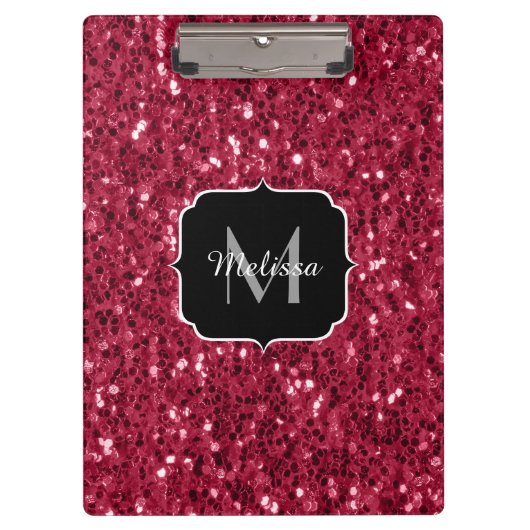 Donkerroze magenta faux sparkles Monogram Klembord (Voorkant)