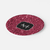 Donkerroze magenta faux sparkles Monogram Papieren Bordje (Gekanteld)