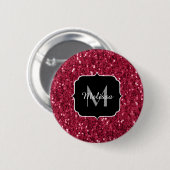 Donkerroze magenta faux sparkles Monogram Ronde Button 5,7 Cm (Voorkant /achterkant)
