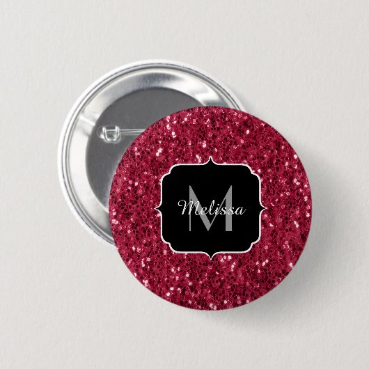 Donkerroze magenta faux sparkles Monogram Ronde Button 5,7 Cm (Voorkant /achterkant)