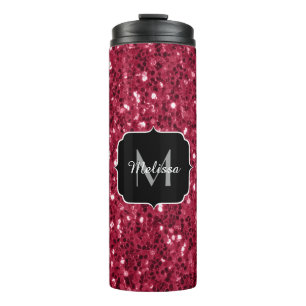 Donkerroze magenta faux sparkles Monogram Thermosbeker