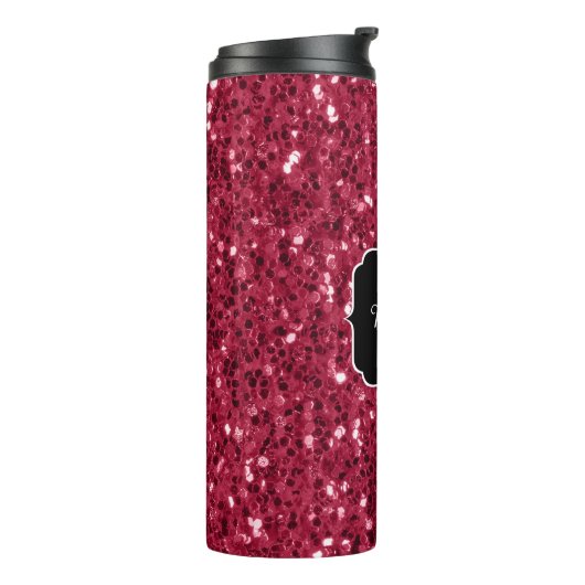 Donkerroze magenta faux sparkles Monogram Thermosbeker (Gedraaid links)