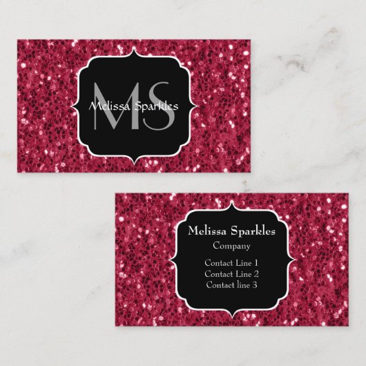 Donkerroze magenta faux sparkles Monogram Visitekaartje (Voorkant / Achterkant)