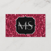 Donkerroze magenta faux sparkles Monogram Visitekaartje (Voorkant)
