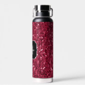 Donkerroze magenta faux sparkles Monogram Waterfles (Achterkant)