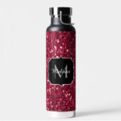Donkerroze magenta faux sparkles Monogram Waterfles (Links)