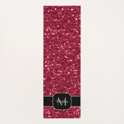 Donkerroze magenta faux sparkles Monogram Yogamat (Achterkant)