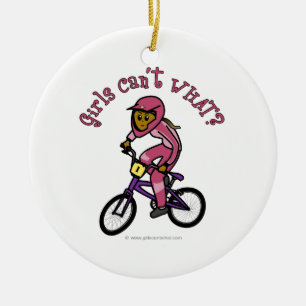 Donkerroze meisjes BMX Keramisch Ornament