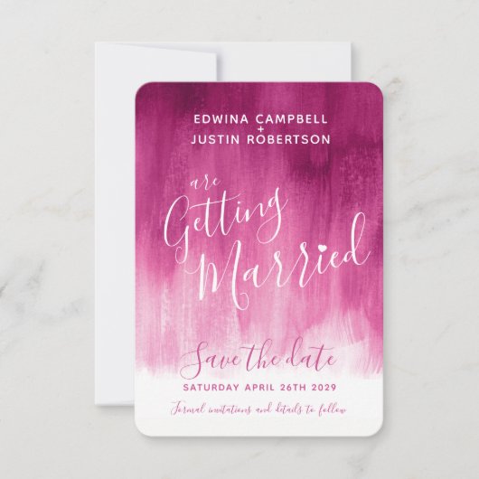 Donkerroze moderne abstracte kunst, sla de datumka save the date (Voorkant)