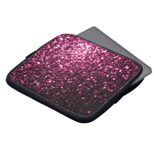 Donkerroze namaak glanzende glitter vonken laptop sleeve