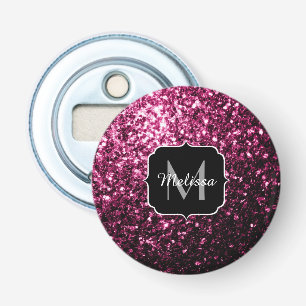 Donkerroze namaak glanzende glitter vonken Monogra Button Flesopener