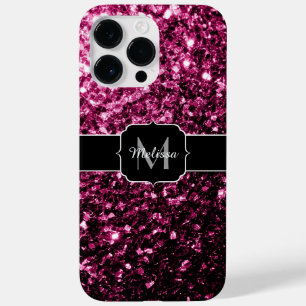 Donkerroze namaak glanzende glitter vonken Monogra Case-Mate iPhone 14 Pro Max Hoesje