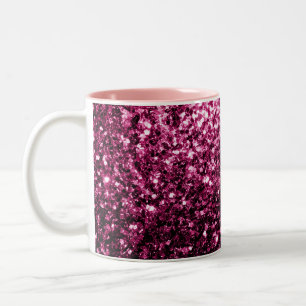 Donkerroze namaak glanzende glitter vonken tweekleurige koffiemok