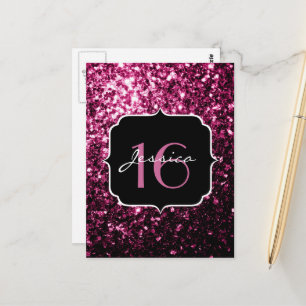 Donkerroze nep glanzende glitter vonken Sweet 16 Briefkaart