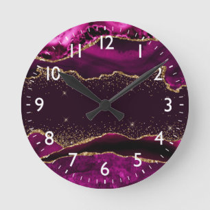 Donkerroze & Nepgoud Glitter Agate Ronde Klok