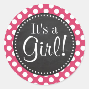 Donkerroze Polka Dots; Retro krijtbord look Ronde Sticker