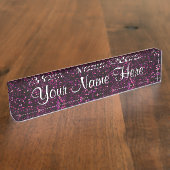 Donkerroze Posh Glitter Naambordje (Zijkant)