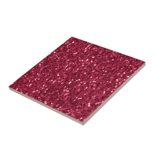 Donkerroze rood magenta faux fonkelt glitters tegeltje (Zijkant)