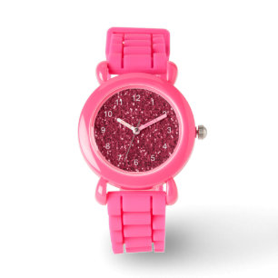 Donkerroze rood magenta faux sparkles met cijfers horloge