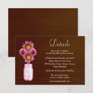 Donkerroze roze oliesoorts jar Wedding Details Informatiekaartje