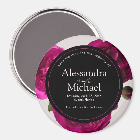 Donkerroze rozen rozen roantic sparen de datum van magneet (Voorkant / Achterkant)