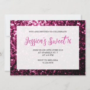 Donkerroze sparkles glitter Sweet 16 elegant scrip Kaart