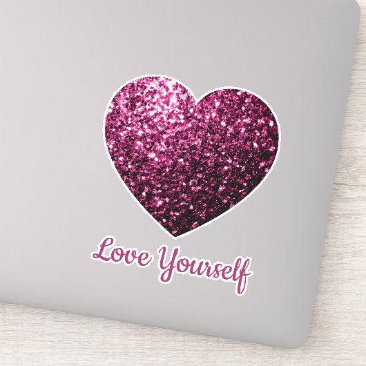 Donkerroze sparkles Heart Love Yourself Aangepaste Sticker (Detail)