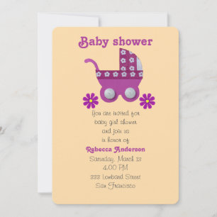 Donkerroze stroller, roze bloemen, baby girl douch kaart