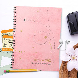 Donkerroze vliegtuignaam Gold Spots Travel Journal Notitieboek