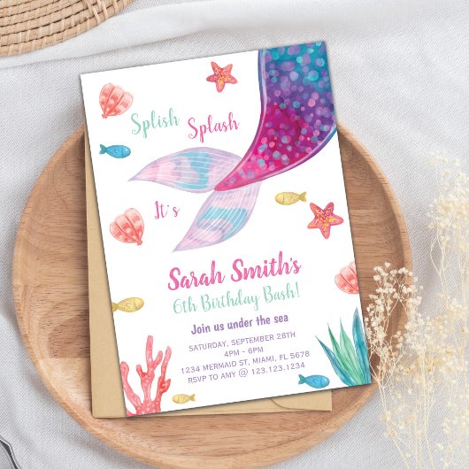 donkerroze zeemeermin staart verjaardag kaart