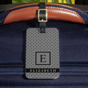 donkerstalen bruin zwart polka dot bagagelabel