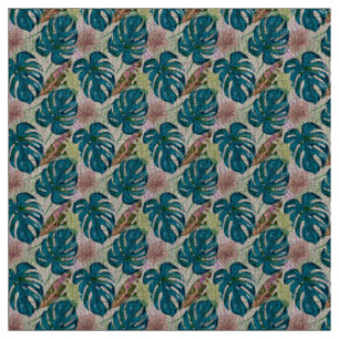 Donkerturquoise monstera, fijne perzik en geel stof