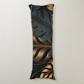 Donkerzwart en gouden bladeren Sierkussen Lichaamskussen (Voorkant Verticaal)