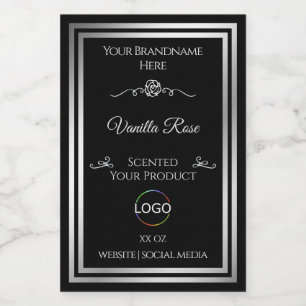 Donkerzwart Product Label Zilver Lijst met Logo Voedselcontainer Etiket