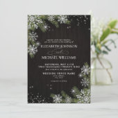 Donkerzwarte bijtende zilverwintergroene bruiloft kaart (Staand voorkant)