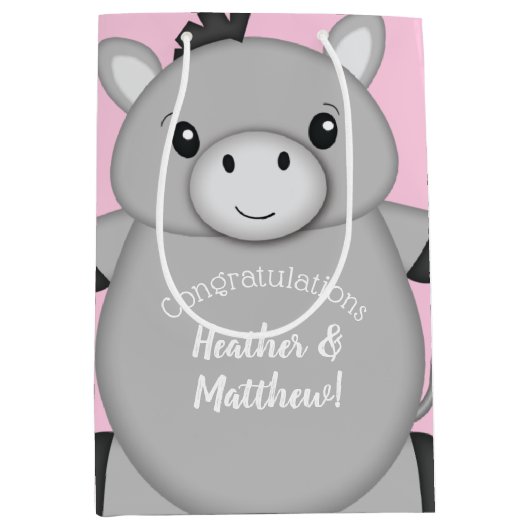 Donkey Baby shower Roze Medium Cadeauzakje (Voorkant)