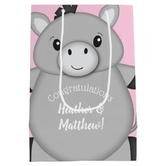 Donkey Baby shower Roze Medium Cadeauzakje (Achterkant)