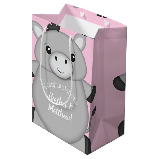 Donkey Baby shower Roze Medium Cadeauzakje (Achterkant Gekanteld)