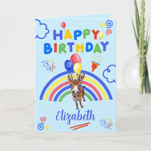 Donkey Birthday Card in Blue Kaart (Voorkant)
