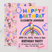 Donkey Birthday Invitation in Pink (Devant / Derrière)