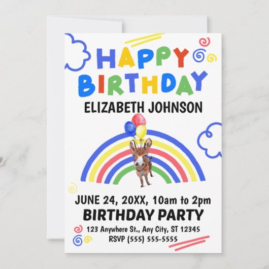 Donkey Birthday Invitation White Kaart (Voorkant)